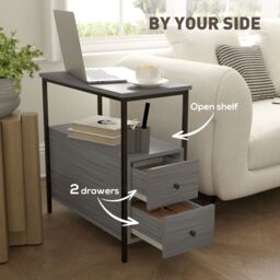 HOMCOM Narrow End Table, Sofa Side Table with 2 Drawers Storage Shelf, Grey - thumbnail 6
