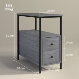 HOMCOM Narrow End Table, Sofa Side Table with 2 Drawers Storage Shelf, Grey - thumbnail 3