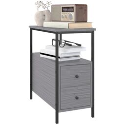 HOMCOM Narrow End Table, Sofa Side Table with 2 Drawers Storage Shelf, Grey - thumbnail 2