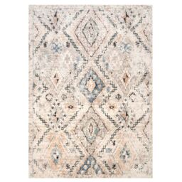 Kukoon Beige Navy Blue Distressed Aztec Motif Area Rug - Size: 60 cm x 240 cm - thumbnail 1