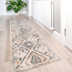 Kukoon Beige Navy Blue Distressed Aztec Motif Area Rug - Size: 60 cm x 240 cm - thumbnail 5