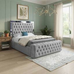 Casani Zennor Mirror Upholstered Grey Soft Velvet Designer Bed Frame - Size: Single - thumbnail 1
