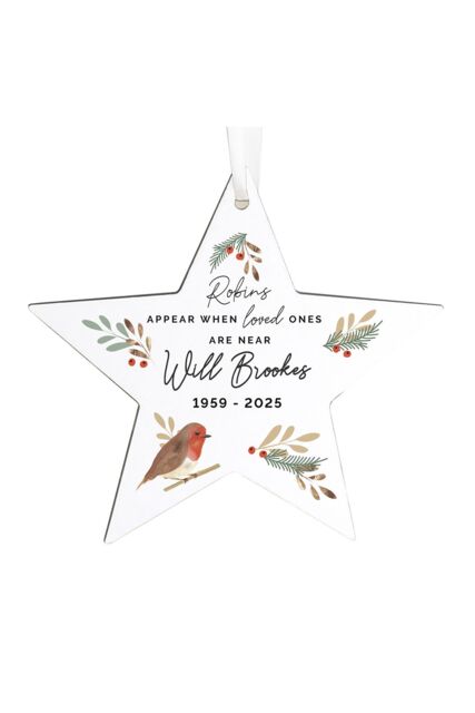 Personalised Memento Company Personalised Robin Memorial Star Ornament in White - image 1
