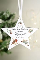 Personalised Memento Company Personalised Robin Memorial Star Ornament in White - thumbnail 4