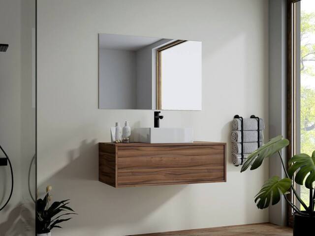 Vente-unique Wall-Hung Vanity Unit - Dark Natural - 94 Cm - TEANA II in Walnut - image 1
