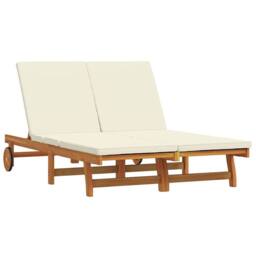 Berkfield Home Double Sun Lounger with Wheels & Cushion - Solid Acacia Wood in Brown - thumbnail 1