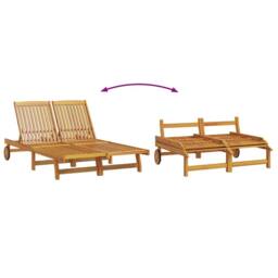 Berkfield Home Double Sun Lounger with Wheels & Cushion - Solid Acacia Wood in Brown - thumbnail 7