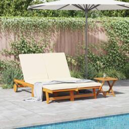Berkfield Home Double Sun Lounger with Wheels & Cushion - Solid Acacia Wood in Brown - thumbnail 2