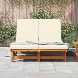 Berkfield Home Double Sun Lounger with Wheels & Cushion - Solid Acacia Wood in Brown - thumbnail 3
