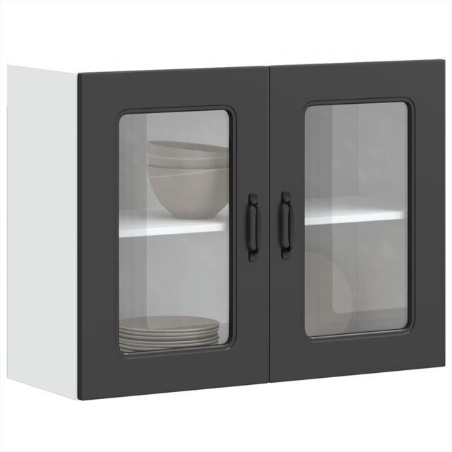 Berkfield Home Kitchen Wall Cabinet with Glass Door Kalmar Black Engineered Wood - image 1