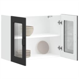 Berkfield Home Kitchen Wall Cabinet with Glass Door Kalmar Black Engineered Wood - thumbnail 5