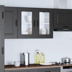 Berkfield Home Kitchen Wall Cabinet with Glass Door Kalmar Black Engineered Wood - thumbnail 4