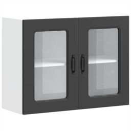 Berkfield Home Kitchen Wall Cabinet with Glass Door Kalmar Black Engineered Wood - thumbnail 2