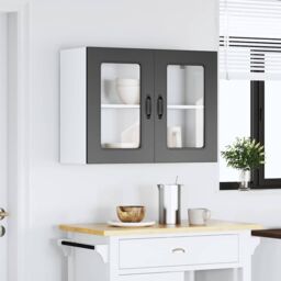 Berkfield Home Kitchen Wall Cabinet with Glass Door Kalmar Black Engineered Wood - thumbnail 3