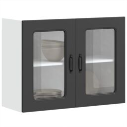 Berkfield Home Kitchen Wall Cabinet with Glass Door Kalmar Black Engineered Wood - thumbnail 1