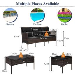 Costway 3 PCS Patio Conversation Set Outdoor PE Rattan Furniture Set in Black - thumbnail 3