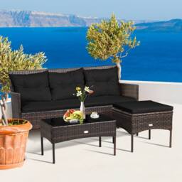 Costway 3 PCS Patio Conversation Set Outdoor PE Rattan Furniture Set in Black - thumbnail 7