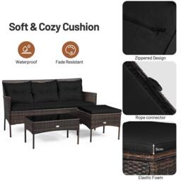 Costway 3 PCS Patio Conversation Set Outdoor PE Rattan Furniture Set in Black - thumbnail 5
