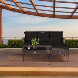 Costway 3 PCS Patio Conversation Set Outdoor PE Rattan Furniture Set in Black - thumbnail 6