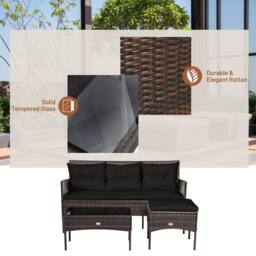 Costway 3 PCS Patio Conversation Set Outdoor PE Rattan Furniture Set in Black - thumbnail 4