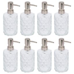 Harbour Housewares 500ml Glass Soap Dispensers - 8x Prism Refillable Hand Wash Bottle with Pump in Clear
