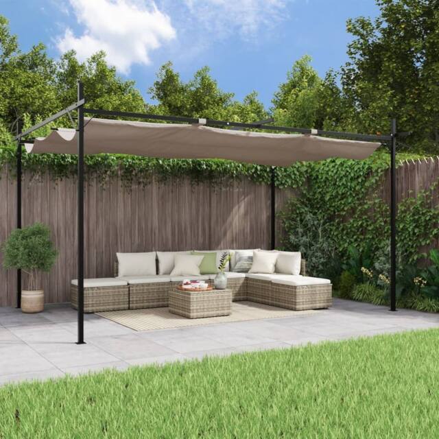 Berkfield Home Pergola with Retractable Roof Taupe 395x292x230 cm in Beige - Size: 395 x 292 x 230 cm - image 1