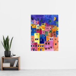 "Artery8 Colourful Moroccan Cityscape At Night Watercolour Wall Art Print - Size: W18"" x H24""" - thumbnail 4