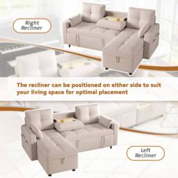 Rolipo Beige L-Shaped Sofa Bed Convertible Corner Pull-Out Sleeper Linen - thumbnail 3