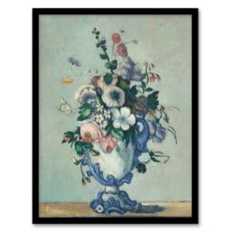 Artery8 Flowers in a Rococo Vase Still Life Cezanne Framed Wall Art Print in Blue - Size: A4 - thumbnail 1