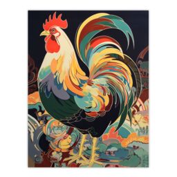 "Artery8 Cockerel Cock Rooster Modern Flamboyant Colourful Painting Unframed Wall Art Print Poster Home Decor Premium - Size: W12"" x H16""" - thumbnail 1