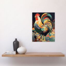 "Artery8 Cockerel Cock Rooster Modern Flamboyant Colourful Painting Unframed Wall Art Print Poster Home Decor Premium - Size: W12"" x H16""" - thumbnail 4