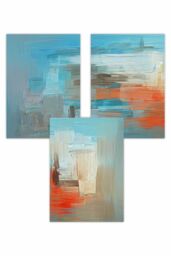 ARTZE Set of 3 Geometric Abstract Ocean Liner In Blue Orange White Art Posters - Size: W50 cm x H70 cm - thumbnail 1