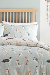 Fusion 'Cute Dogs' Easycare Duvet Cover Set in Duck Egg Blue - Size: Double - thumbnail 2