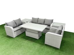 Fimous Patio PE Wicker 6 Seater Outdoor Rattan Furniture Sofa Sets w/ Adjustable Lifting Dining or Coffee Table Reclining Chair Loveseat Sofa 3 - thumbnail 2