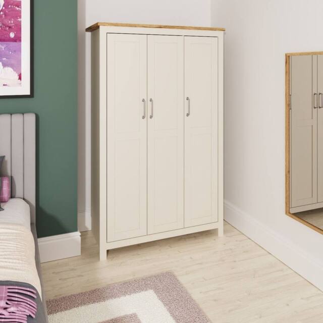 Timber Art Design Lisbon 3 Door Wardrobe - Modern Bedroom Storage Unit in Cream - image 1