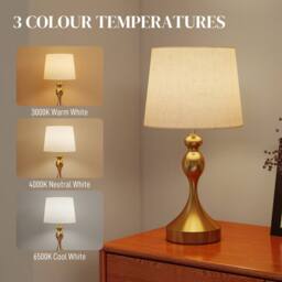 HOMCOM Table Lamps Set of 2, Modern Bedside Lamps with USB Ports in Gold - thumbnail 4