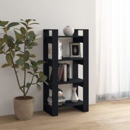 Berkfield Home Book Cabinet/Room Divider Black 60x35x125 cm Solid Wood - Size: 60 x 35 x 125 cm - thumbnail 6