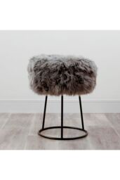 Native Natural Sheepskin Stool - Metal Legs in Grey - thumbnail 1