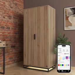 X Rocker Denver 2 Door Wardrobe With LED App Control Lights in Light Oak - thumbnail 1