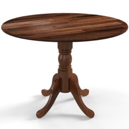 Gymax Wooden Dining Table with Round Tabletop & Curved Trestle Legs in Dark Brown - thumbnail 5