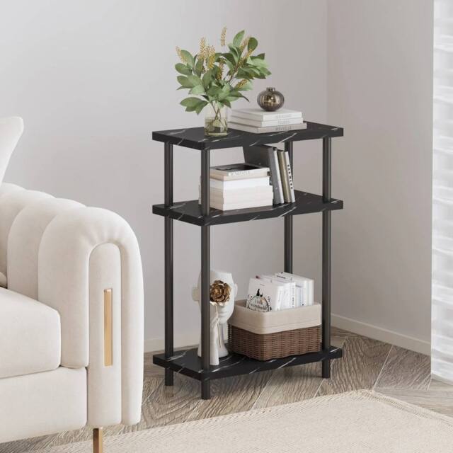 VOGREX Black Marble 3-Tier Narrow Storage Side Bedside Table - image 1