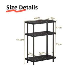VOGREX Black Marble 3-Tier Narrow Storage Side Bedside Table - thumbnail 2