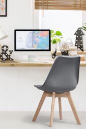 Life Interiors Set of 6 'Tulip Dining Chairs' Leather Padded Seat Solid Wood Legs in Grey - thumbnail 6