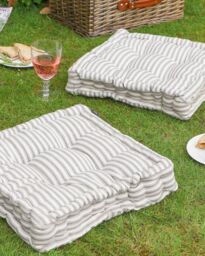 Dibor Set of 2 Grey Striped Box Outdoor Garden Chair Seat Pad Cushions L40cm x W40cm - Size: 40 cm x 40 cm - thumbnail 1