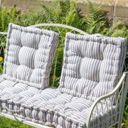 Dibor Set of 2 Grey Striped Box Outdoor Garden Chair Seat Pad Cushions L40cm x W40cm - Size: 40 cm x 40 cm - thumbnail 5
