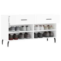 Berkfield Home Shoe Bench High Gloss White 102x35x55 cm Engineered Wood - Size: 102 x 35 x 55 cm - thumbnail 4