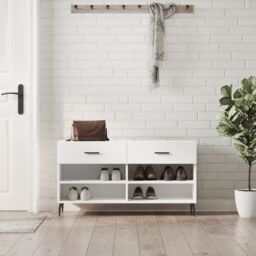 Berkfield Home Shoe Bench High Gloss White 102x35x55 cm Engineered Wood - Size: 102 x 35 x 55 cm