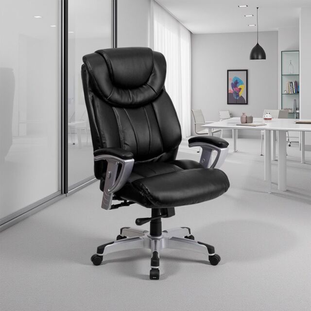 FWStyle Black Faux Leather Cushioned High Back Executive Office Chair - image 1