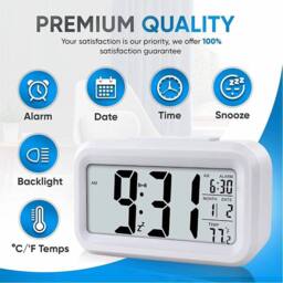 NESTLUNE Bedside Digital LED Snooze Alarm Clock in White - Size: 100 cm x 15 cm - thumbnail 6