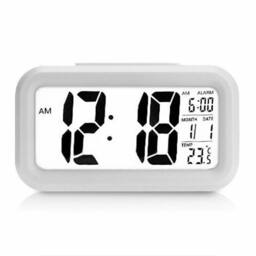 NESTLUNE Bedside Digital LED Snooze Alarm Clock in White - Size: 100 cm x 15 cm